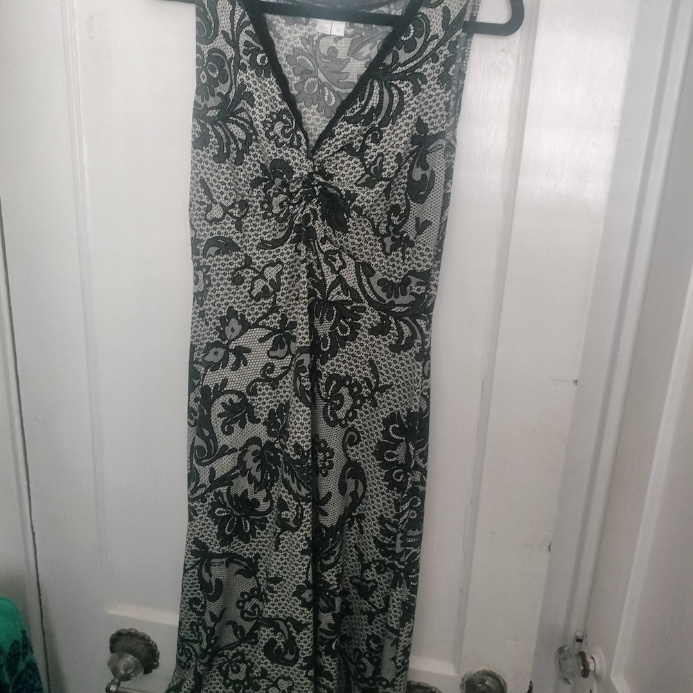 Sexy London Times Black Floral Lace Patterned Midi Sleeveless Dress Size 8